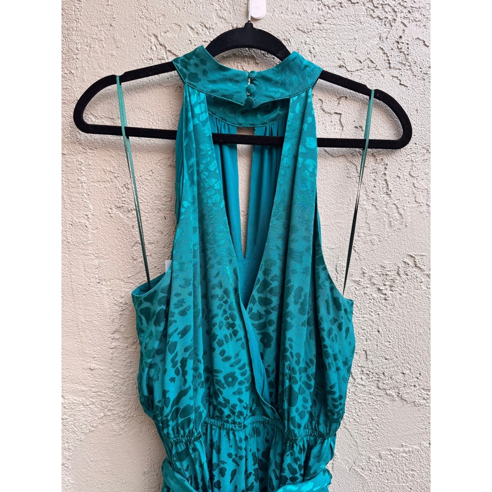 Anthropologie NEW Mini Dress Turquoise Leopard Jacquard Halter Glam Cocktail - Picture 5 of 11